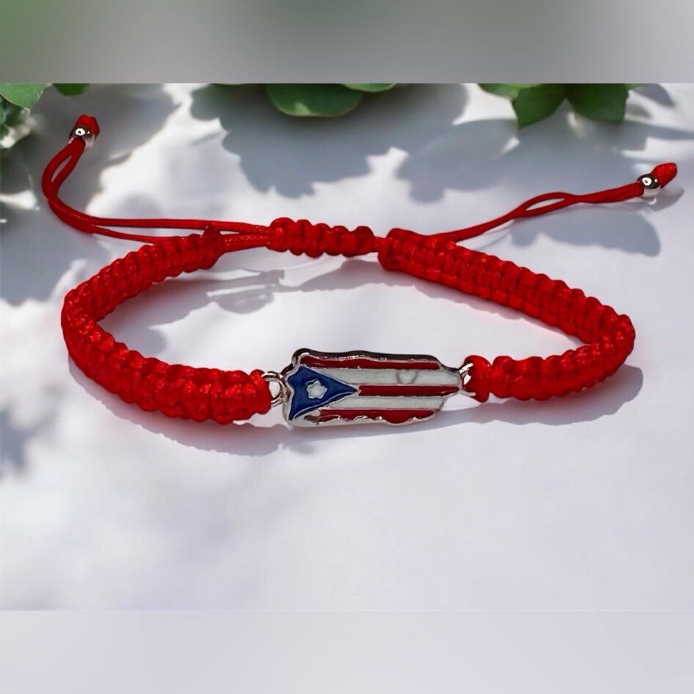 Red Braided Bracelet with Flag Charm